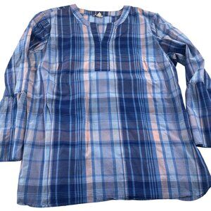 Womens Talbots Plaid Tunic Top Blue & Pink Long Sleeve Large